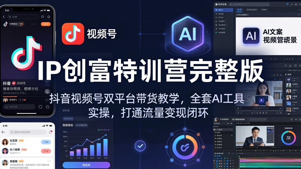 IP创富特训营完整版：抖音视频号双平台带货教学，全套AI工具实操，打通流量变现闭环青祥项目库-闲云创业网-老谢轻创网-中创网-福缘网-冒泡网-资源之家-魔方项目库青祥项目库