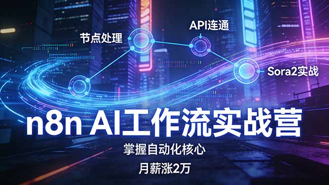 n8n AI工作流实战营，节点处理+API连通+Sora2实战，掌握自动化核心月薪涨2万青祥项目库-闲云创业网-老谢轻创网-中创网-福缘网-冒泡网-资源之家-魔方项目库青祥项目库