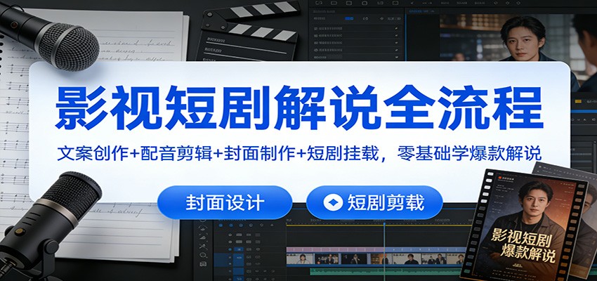 影视短剧解说全流程：文案创作+配音剪辑+封面制作+短剧挂载，零基础学爆款解说青祥项目库-闲云创业网-老谢轻创网-中创网-福缘网-冒泡网-资源之家-魔方项目库青祥项目库
