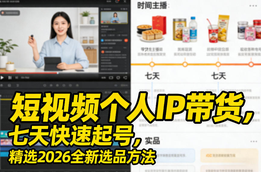 短视频个人IP带货，七天快速起号，精选2026全新选品方法青祥项目库-闲云创业网-老谢轻创网-中创网-福缘网-冒泡网-资源之家-魔方项目库青祥项目库