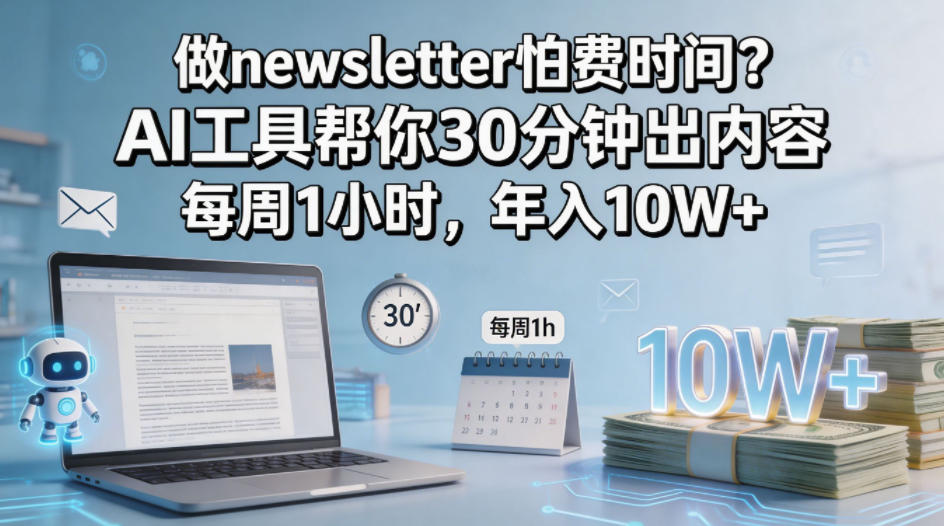 做newsletter怕费时间？AI工具帮你30分钟出内容，每周1小时，年入10W+！【原创双语字幕】青祥项目库-闲云创业网-老谢轻创网-中创网-福缘网-冒泡网-资源之家-魔方项目库青祥项目库