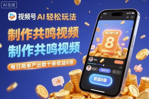视频号AI轻松玩法,制作共鸣视频,每日简单产出数十条收益8张青祥项目库-闲云创业网-老谢轻创网-中创网-福缘网-冒泡网-资源之家-魔方项目库青祥项目库