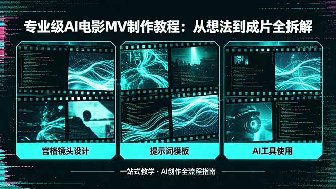 专业级AI电影MV制作教程，从想法到成片全拆解，宫格镜头+提示词模板+AI工具一站式教学青祥项目库-闲云创业网-老谢轻创网-中创网-福缘网-冒泡网-资源之家-魔方项目库青祥项目库