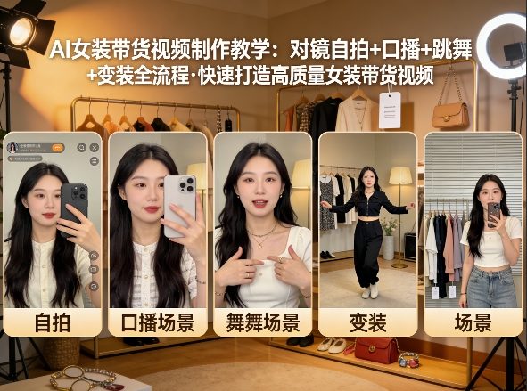 AI女装带货视频制作教学，对镜自拍、口播、跳舞、变装全流程，快速打造高质量女装带货视频青祥项目库-闲云创业网-老谢轻创网-中创网-福缘网-冒泡网-资源之家-魔方项目库青祥项目库