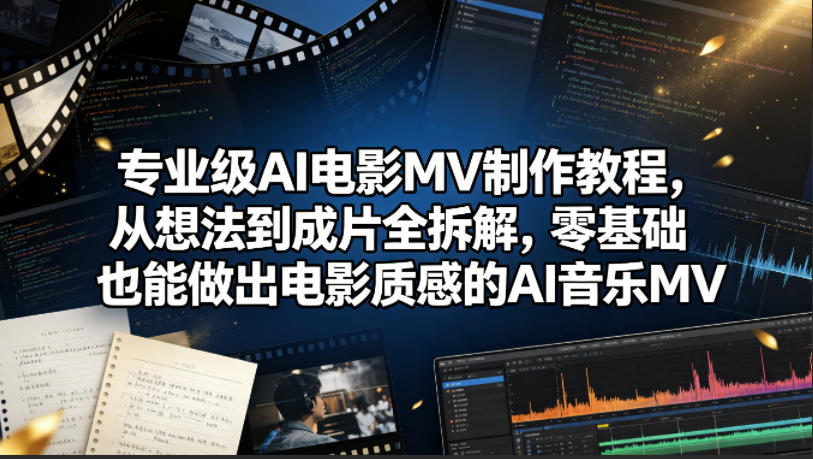 专业级AI电影MV制作教程，从想法到成片全拆解，零基础也能做出电影质感的AI音乐MV青祥项目库-闲云创业网-老谢轻创网-中创网-福缘网-冒泡网-资源之家-魔方项目库青祥项目库