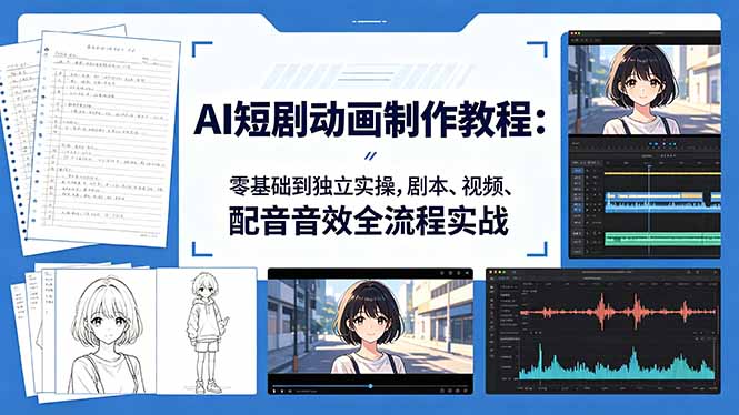AI短剧动画制作教程：零基础到独立实操，剧本、视频、配音音效全流程实战青祥项目库-闲云创业网-老谢轻创网-中创网-福缘网-冒泡网-资源之家-魔方项目库青祥项目库
