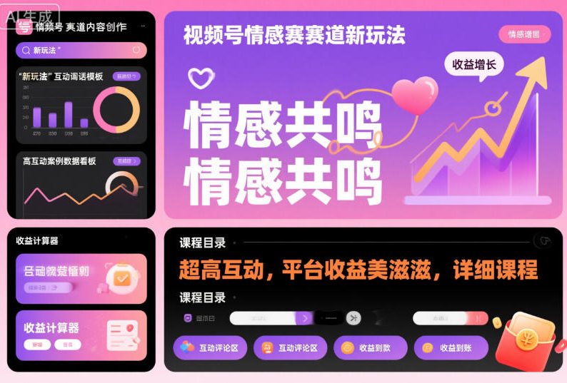 视频号情感赛道新玩法,超高互动,平台收益美滋滋,详细课程青祥项目库-闲云创业网-老谢轻创网-中创网-福缘网-冒泡网-资源之家-魔方项目库青祥项目库