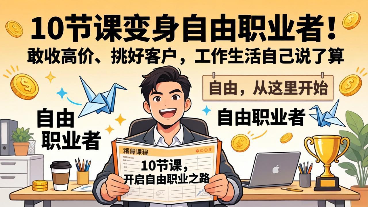 10 节课变身自由职业者!敢收高价、挑好客户,工作生活自己说了算青祥项目库-闲云创业网-老谢轻创网-中创网-福缘网-冒泡网-资源之家-魔方项目库青祥项目库