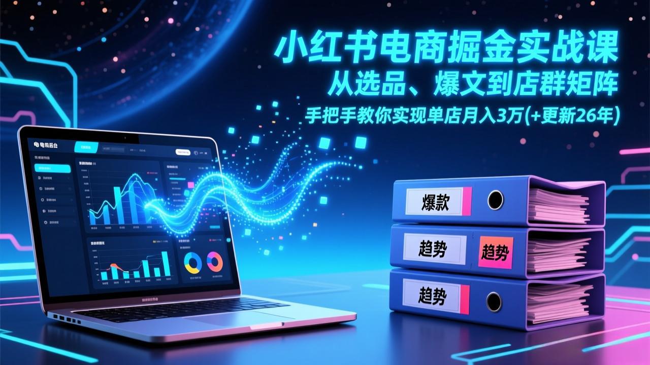 小红书电商掘金实战课,从选品、爆文到店群矩阵,手把手教你实现单店月入3万+(更新26年青祥项目库-闲云创业网-老谢轻创网-中创网-福缘网-冒泡网-资源之家-魔方项目库青祥项目库