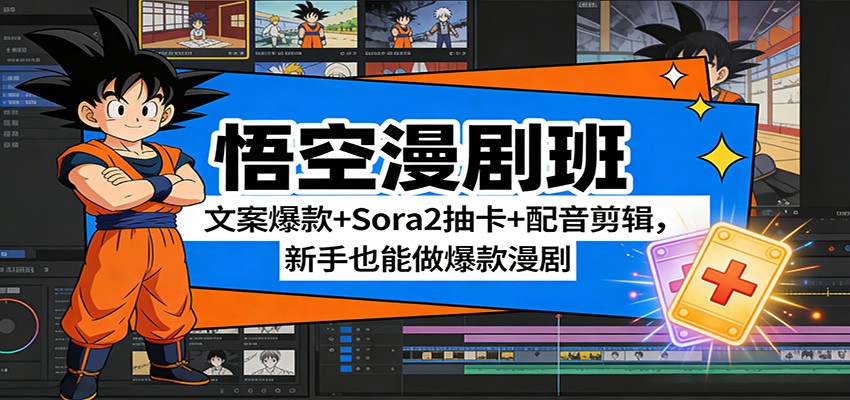 悟空漫剧班:文案爆款+Sora2抽卡+配音剪辑,新手也能做爆款漫剧青祥项目库-闲云创业网-老谢轻创网-中创网-福缘网-冒泡网-资源之家-魔方项目库青祥项目库