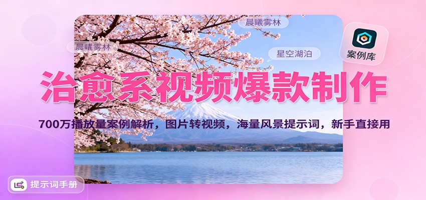 治愈系视频爆款制作,700万播放量案例解析,图片转视频,海量风景提示词,新手直接用青祥项目库-闲云创业网-老谢轻创网-中创网-福缘网-冒泡网-资源之家-魔方项目库青祥项目库