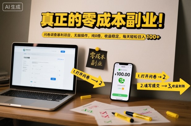 真正的零成本副业！问卷调查暴利项目，无脑操作，纯0撸，收益稳定，每天轻松日入100+【揭秘】青祥项目库-闲云创业网-老谢轻创网-中创网-福缘网-冒泡网-资源之家-魔方项目库青祥项目库