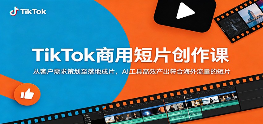 TikTok商用短片创作课：从客户需求策划至落地成片，AI工具高效产出符合海外流量的短片青祥项目库-闲云创业网-老谢轻创网-中创网-福缘网-冒泡网-资源之家-魔方项目库青祥项目库