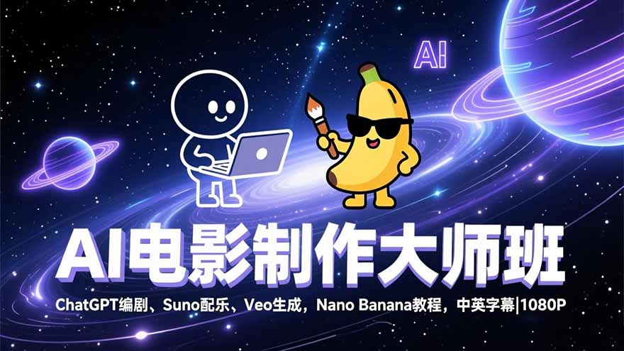 AI电影制作大师班：ChatGPT编剧、Suno配乐、Veo生成，Nano Banana教程，中英字幕|1080P青祥项目库-闲云创业网-老谢轻创网-中创网-福缘网-冒泡网-资源之家-魔方项目库青祥项目库