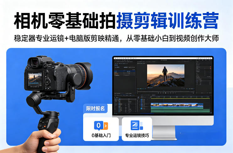 相机零基础拍摄剪辑训练营：稳定器专业运镜+电脑版剪映精通，从零基础小白到视频创作大师青祥项目库-闲云创业网-老谢轻创网-中创网-福缘网-冒泡网-资源之家-魔方项目库青祥项目库