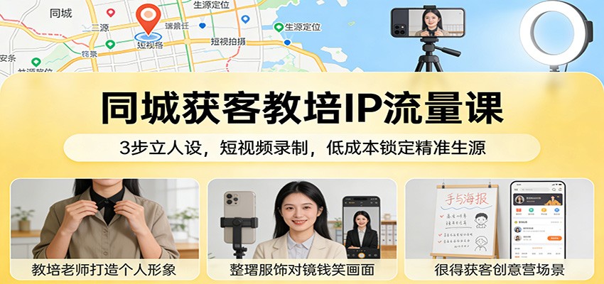 同城获客教培IP流量课：3步立人设，短视频录制，低成本锁定精准生源青祥项目库-闲云创业网-老谢轻创网-中创网-福缘网-冒泡网-资源之家-魔方项目库青祥项目库