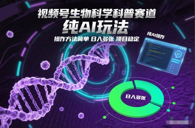视频号生物科学科普赛道，纯AI玩法，操作方法简单，日入多张，项目稳定青祥项目库-闲云创业网-老谢轻创网-中创网-福缘网-冒泡网-资源之家-魔方项目库青祥项目库