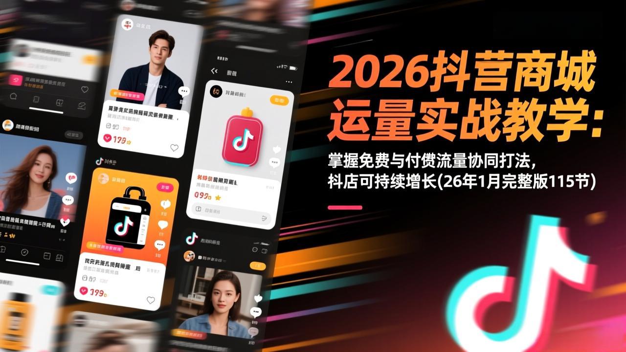 2026抖音商城运营实战教学：掌握免费与付费流量协同打法，抖店可持续增长(26年1月完整版115节青祥项目库-闲云创业网-老谢轻创网-中创网-福缘网-冒泡网-资源之家-魔方项目库青祥项目库