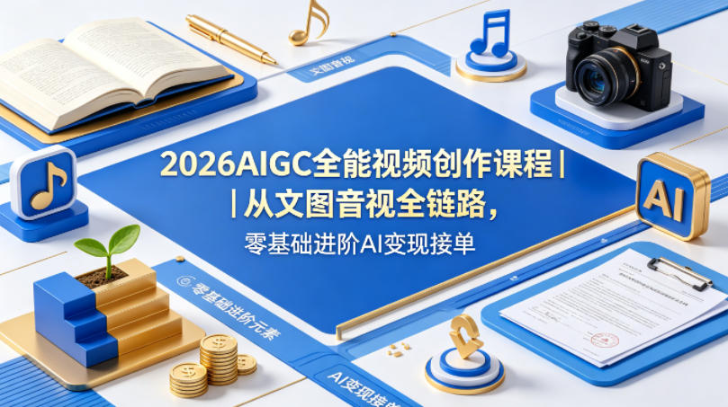 2026AIGC全能视频创作课程｜从文图音视全链路，零基础进阶AI变现接单青祥项目库-闲云创业网-老谢轻创网-中创网-福缘网-冒泡网-资源之家-魔方项目库青祥项目库
