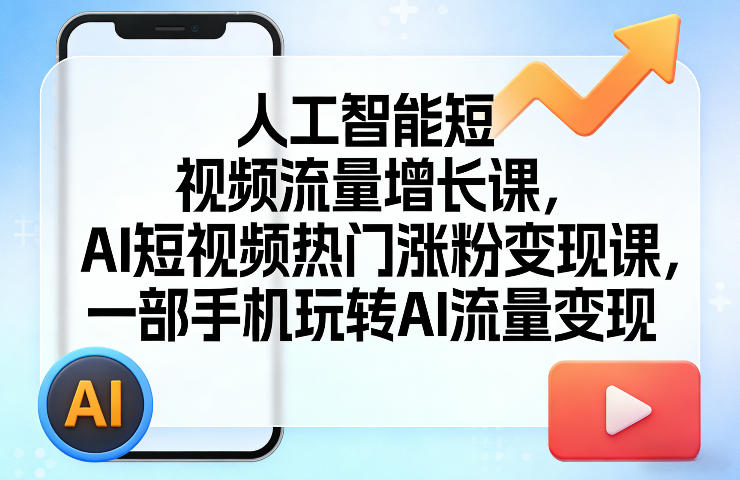 人工智能短视频流量增长课，AI短视频热门涨粉变现课，一部手机玩转AI流量变现青祥项目库-闲云创业网-老谢轻创网-中创网-福缘网-冒泡网-资源之家-魔方项目库青祥项目库
