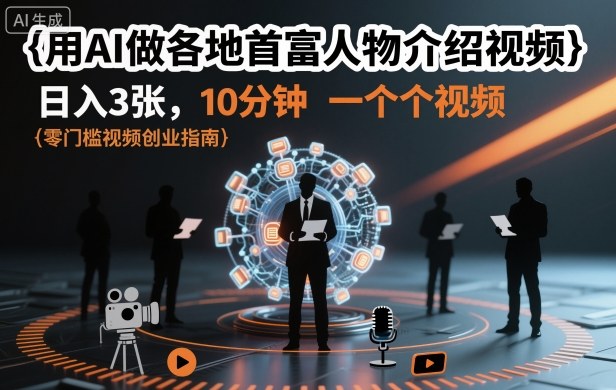 用AI做各地首富人物介绍视频,日入3张,10分钟一个视频青祥项目库-闲云创业网-老谢轻创网-中创网-福缘网-冒泡网-资源之家-魔方项目库青祥项目库