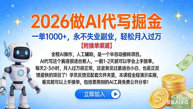 2026做AI代写掘金,一单1000+,永不失业副业,轻松月入过万青祥项目库-闲云创业网-老谢轻创网-中创网-福缘网-冒泡网-资源之家-魔方项目库青祥项目库