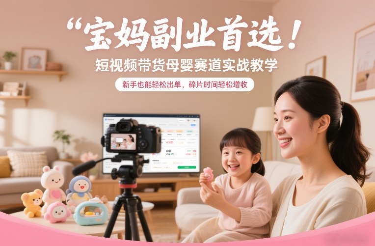 宝妈副业首选！短视频带货母婴赛道实战教学，新手也能轻松出单，碎片时间轻松增收青祥项目库-闲云创业网-老谢轻创网-中创网-福缘网-冒泡网-资源之家-魔方项目库青祥项目库