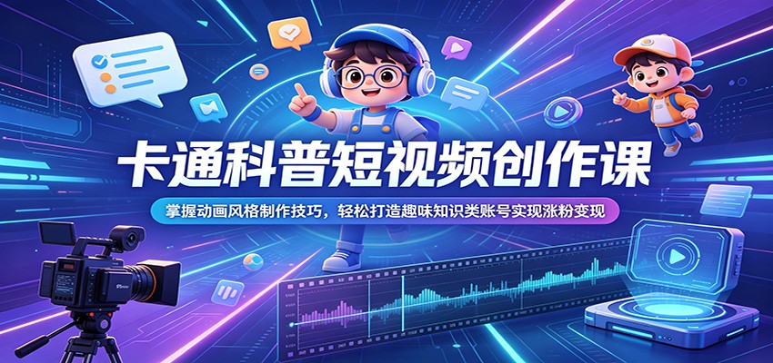 卡通科普短视频创作课:掌握动画风格制作技巧,轻松打造趣味知识类账号实现涨粉变现青祥项目库-闲云创业网-老谢轻创网-中创网-福缘网-冒泡网-资源之家-魔方项目库青祥项目库