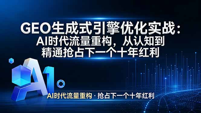 GEO 生成式引擎优化实战：AI时代流量重构，从认知到精通抢占下一个十年红利青祥项目库-闲云创业网-老谢轻创网-中创网-福缘网-冒泡网-资源之家-魔方项目库青祥项目库