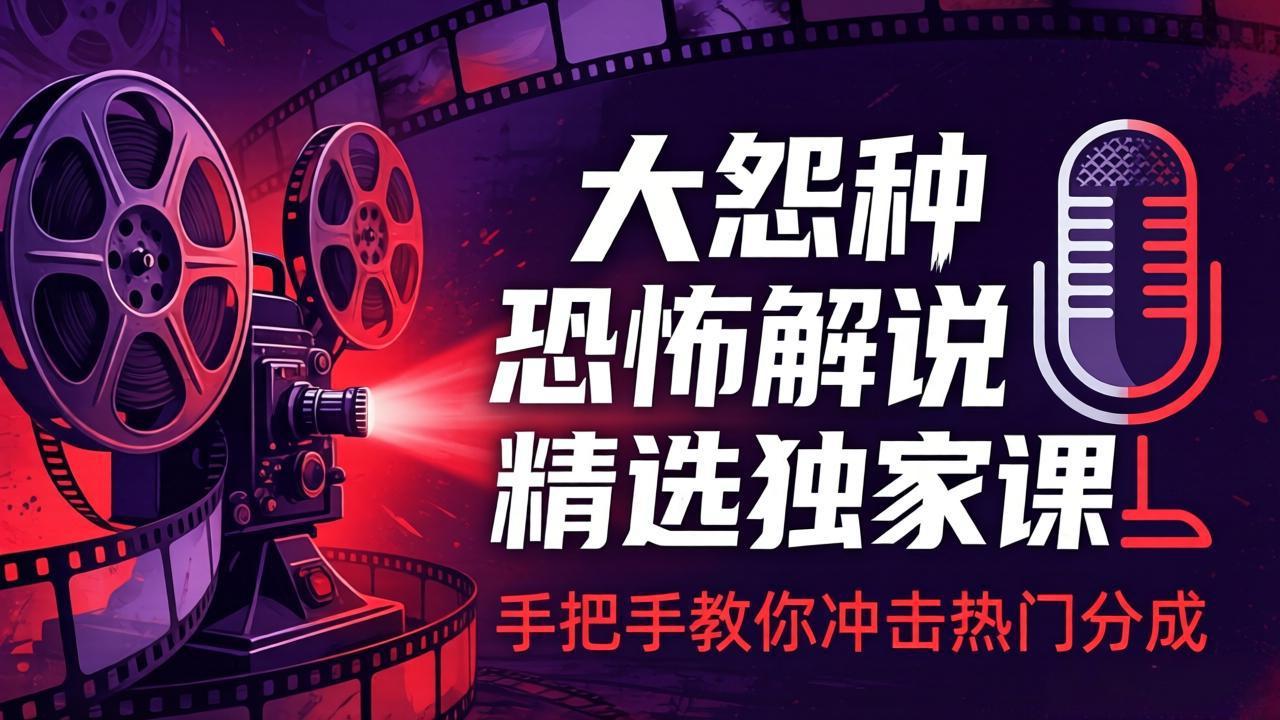 大怨种恐怖解说精选独家课：电影下载+文案配音+片头封面，手把手教你冲击热门分成青祥项目库-闲云创业网-老谢轻创网-中创网-福缘网-冒泡网-资源之家-魔方项目库青祥项目库