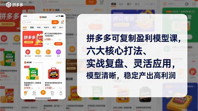 拼多多可复制盈利模型课，六大核心打法、实战复盘、灵活应用，模型清晰，稳定产出高利润青祥项目库-闲云创业网-老谢轻创网-中创网-福缘网-冒泡网-资源之家-魔方项目库青祥项目库