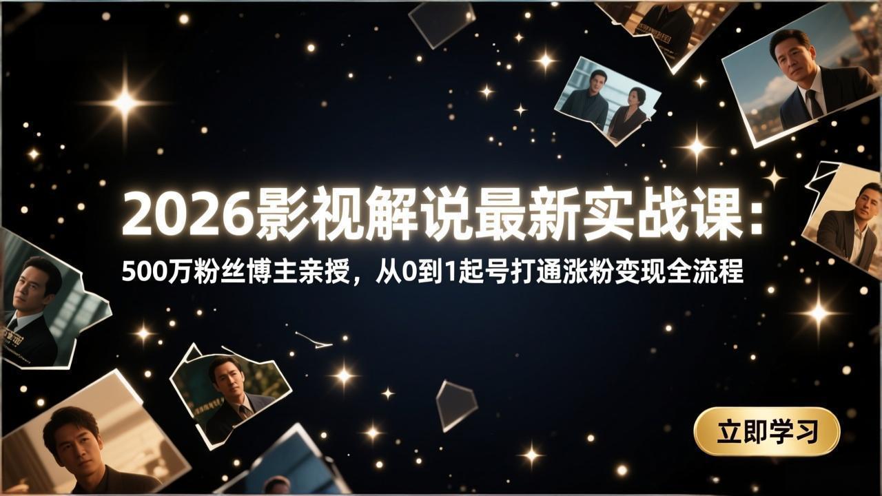 2026影视解说最新实战课：500万粉丝博主亲授，从0到1起号打通涨粉变现全流程青祥项目库-闲云创业网-老谢轻创网-中创网-福缘网-冒泡网-资源之家-魔方项目库青祥项目库