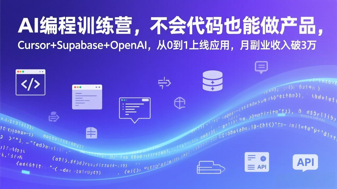AI编程训练营，不会代码也能做产品，Cursor+Supabase+OpenAI，从0到1上线应用，月副业收入破3万青祥项目库-闲云创业网-老谢轻创网-中创网-福缘网-冒泡网-资源之家-魔方项目库青祥项目库