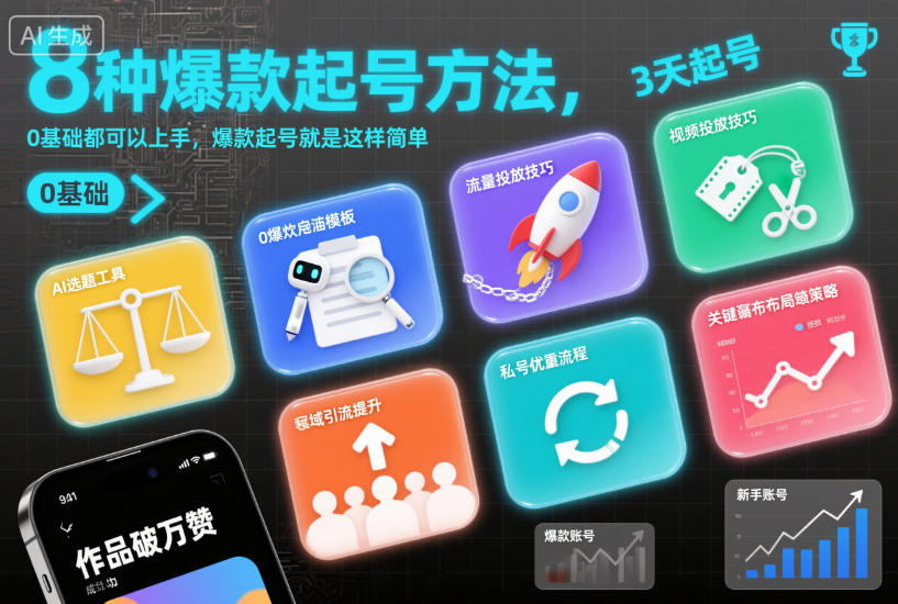 8种爆款起号方法，0基础都可以上手，爆款起号就是这样简单青祥项目库-闲云创业网-老谢轻创网-中创网-福缘网-冒泡网-资源之家-魔方项目库青祥项目库