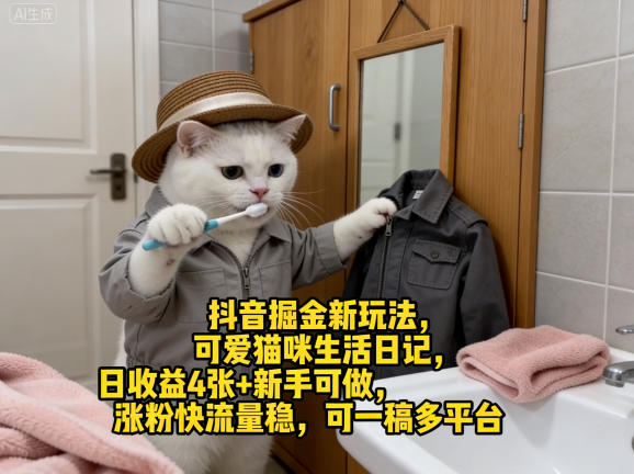 抖音掘金新玩法，可爱猫咪生活日记，日收益4张+新手可做，涨粉快流量稳，可一稿多平台青祥项目库-闲云创业网-老谢轻创网-中创网-福缘网-冒泡网-资源之家-魔方项目库青祥项目库