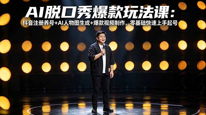 AI脱口秀爆款玩法课:抖音注册养号+AI人物图生成+爆款视频制作,零基础快速上手起号青祥项目库-闲云创业网-老谢轻创网-中创网-福缘网-冒泡网-资源之家-魔方项目库青祥项目库