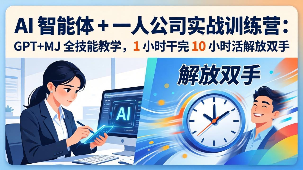 AI 智能体 + 一人公司实战训练营：GPT+MJ 全技能教学，1 小时干完 10 小时活解放双手青祥项目库-闲云创业网-老谢轻创网-中创网-福缘网-冒泡网-资源之家-魔方项目库青祥项目库
