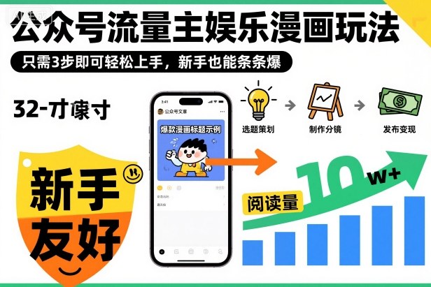 公众号流量主娱乐漫画玩法,只需3步即可轻松上手,新手也能条条爆青祥项目库-闲云创业网-老谢轻创网-中创网-福缘网-冒泡网-资源之家-魔方项目库青祥项目库