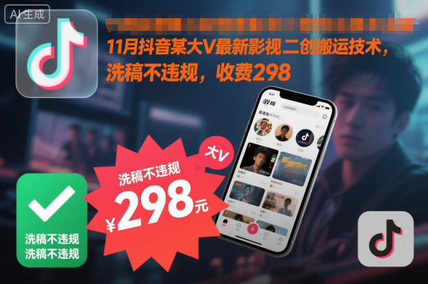 11月抖音某大V最新影视二创搬运技术，洗稿不违规，收费298青祥项目库-闲云创业网-老谢轻创网-中创网-福缘网-冒泡网-资源之家-魔方项目库青祥项目库