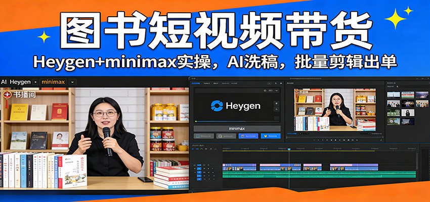 图书短视频带货:Heygen+minimax实操,AI洗稿 ,批量剪辑出单青祥项目库-闲云创业网-老谢轻创网-中创网-福缘网-冒泡网-资源之家-魔方项目库青祥项目库