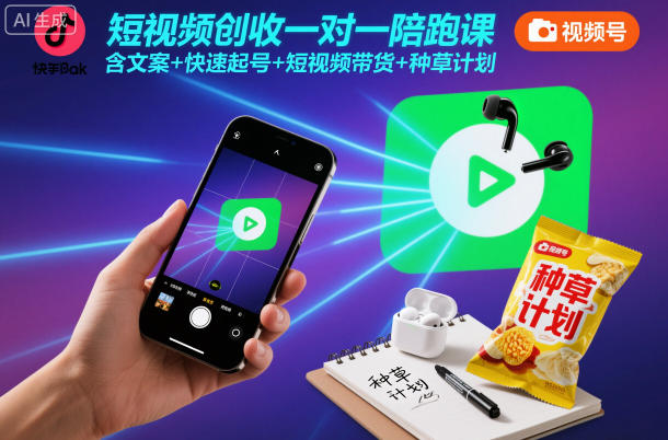 短视频创收一对一陪跑课，含文案+快速起号+短视频带货+种草计划青祥项目库-闲云创业网-老谢轻创网-中创网-福缘网-冒泡网-资源之家-魔方项目库青祥项目库