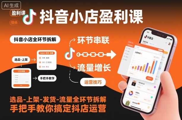 抖音小店盈利课-选品-上架-发货-流量全环节拆解,手把手教你搞定抖店运营青祥项目库-闲云创业网-老谢轻创网-中创网-福缘网-冒泡网-资源之家-魔方项目库青祥项目库