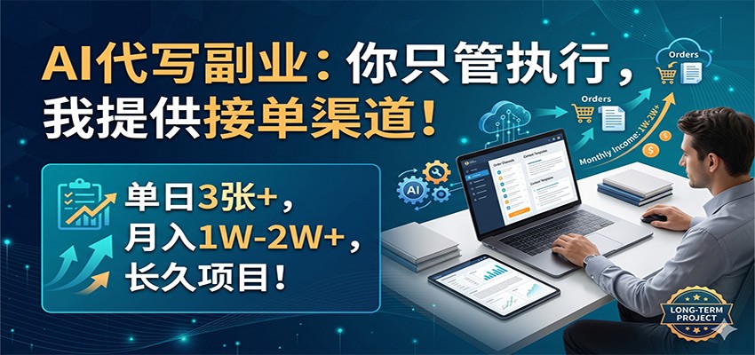 AI代写副业：你只管执行，我提供接单渠道！单日3张+，月入1W-2W+，长久项目青祥项目库-闲云创业网-老谢轻创网-中创网-福缘网-冒泡网-资源之家-魔方项目库青祥项目库