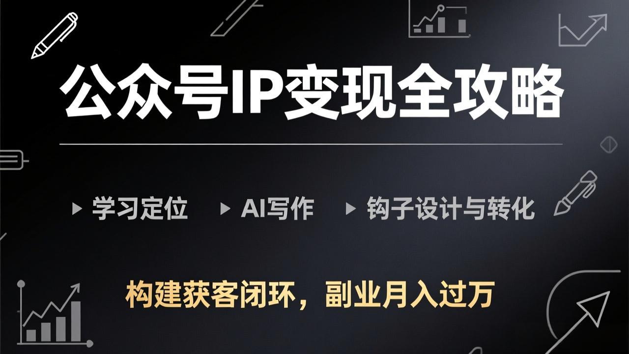 公众号IP变现全攻略-更新，学习定位、AI写作、钩子设计与转化，构建获客闭环，副业月入过万青祥项目库-闲云创业网-老谢轻创网-中创网-福缘网-冒泡网-资源之家-魔方项目库青祥项目库