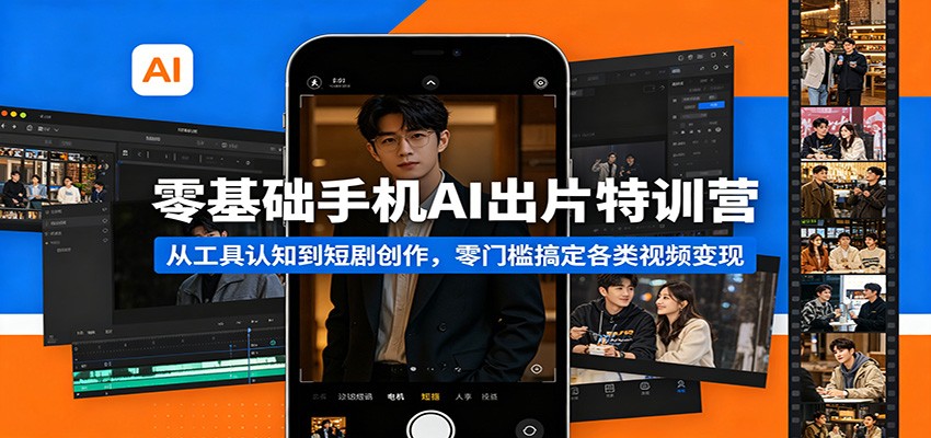 零基础手机AI出片特训营：从工具认知到短剧创作，零门槛搞定各类视频变现青祥项目库-闲云创业网-老谢轻创网-中创网-福缘网-冒泡网-资源之家-魔方项目库青祥项目库