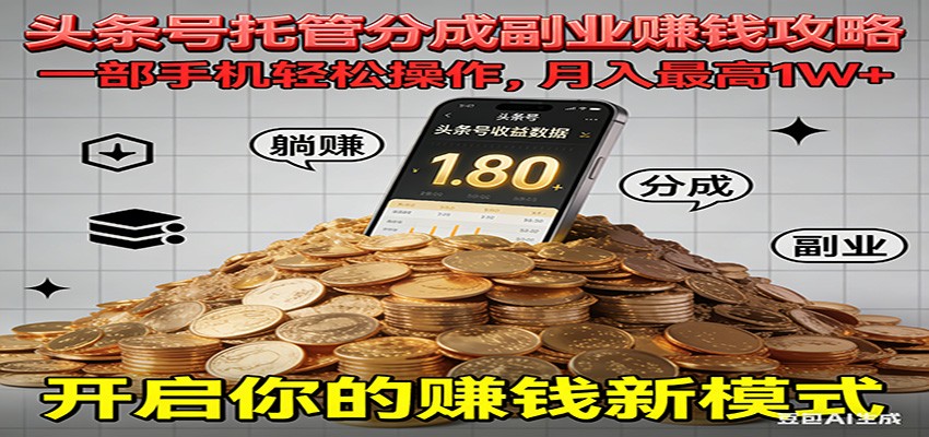 全程托管今日头条，一部手机就可以开干，最高躺赚1W+青祥项目库-闲云创业网-老谢轻创网-中创网-福缘网-冒泡网-资源之家-魔方项目库青祥项目库