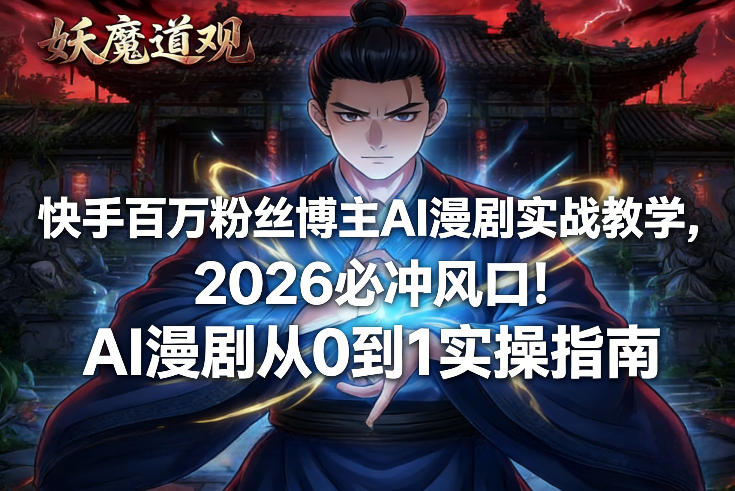 快手百万粉丝博主AI漫剧实战教学，2026必冲风口！AI漫剧从0到1实操指南青祥项目库-闲云创业网-老谢轻创网-中创网-福缘网-冒泡网-资源之家-魔方项目库青祥项目库