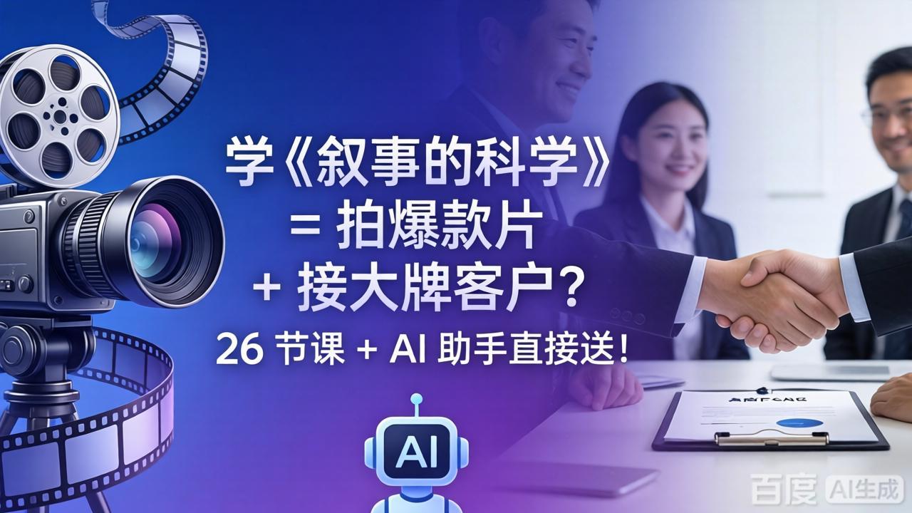 学《叙事的科学》= 拍爆款片 + 接大牌客户？26 节课 + AI 助手直接送！青祥项目库-闲云创业网-老谢轻创网-中创网-福缘网-冒泡网-资源之家-魔方项目库青祥项目库