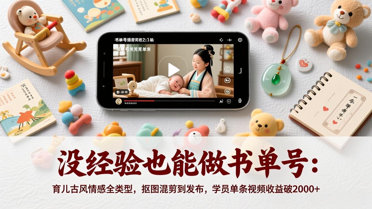 没经验也能做书单号：育儿古风情感全类型，抠图混剪到发布，学员单条视频收益破2000+青祥项目库-闲云创业网-老谢轻创网-中创网-福缘网-冒泡网-资源之家-魔方项目库青祥项目库