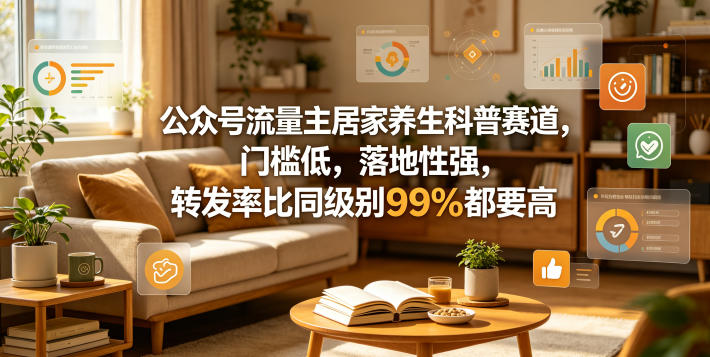 公众号流量主居家养生科普赛道，门槛低，落地性强，转发率比同级别99％都要高青祥项目库-闲云创业网-老谢轻创网-中创网-福缘网-冒泡网-资源之家-魔方项目库青祥项目库